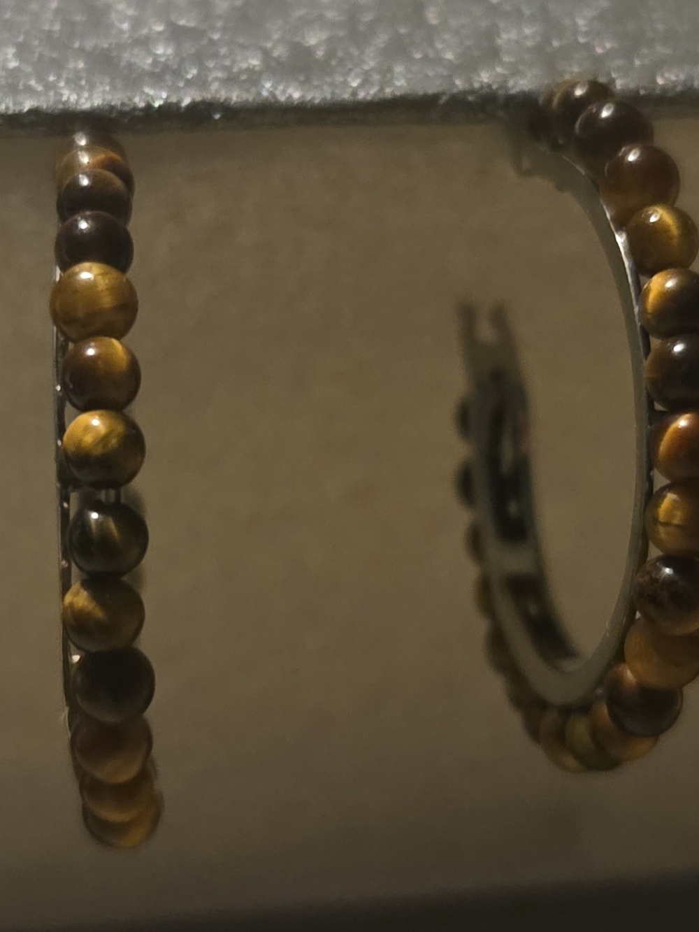 Tiger Eye Beaded Hoop Earrings - Brown